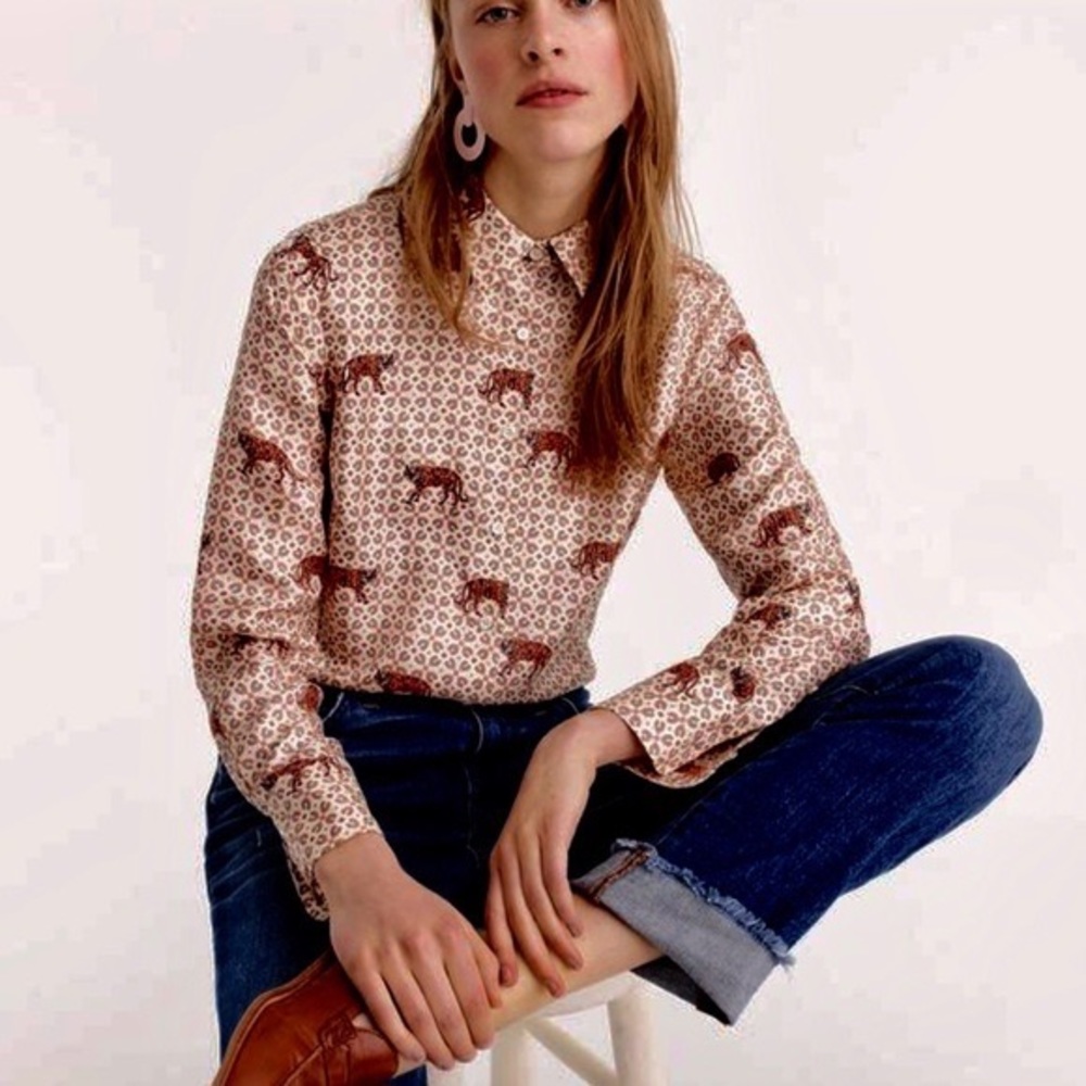J crew silk tiger print button up